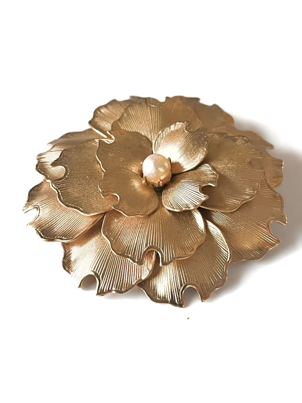 1950’s Genuine Pearl Ginkgo Petal Leaf Brooch Soft Satin Gold Tone Vintage